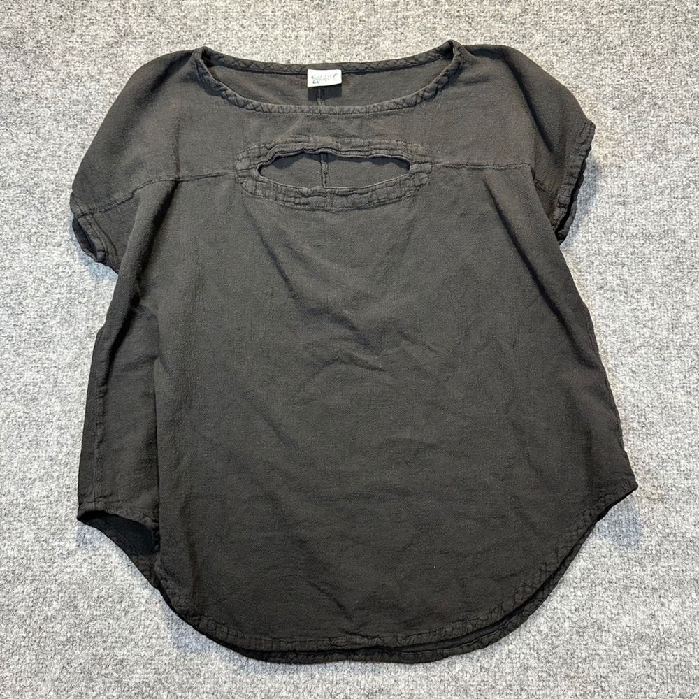 Oh My Gauze Top Women Size 2 Black Keyhole Cutout Boho Lagenlook Cotton